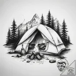 Tattoo sketch camping a tent with a campfire – tattoo sketch (№1758515652_0, 22.09.2025 04:34) — tattoovalue.net