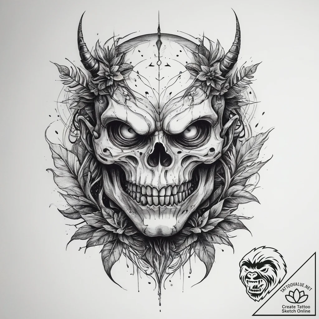 Tattoo sketch monster with a plant, concept a... - tattoo sketch (№1758516431_0, 22.09.2025 04:47) — tattoovalue.net