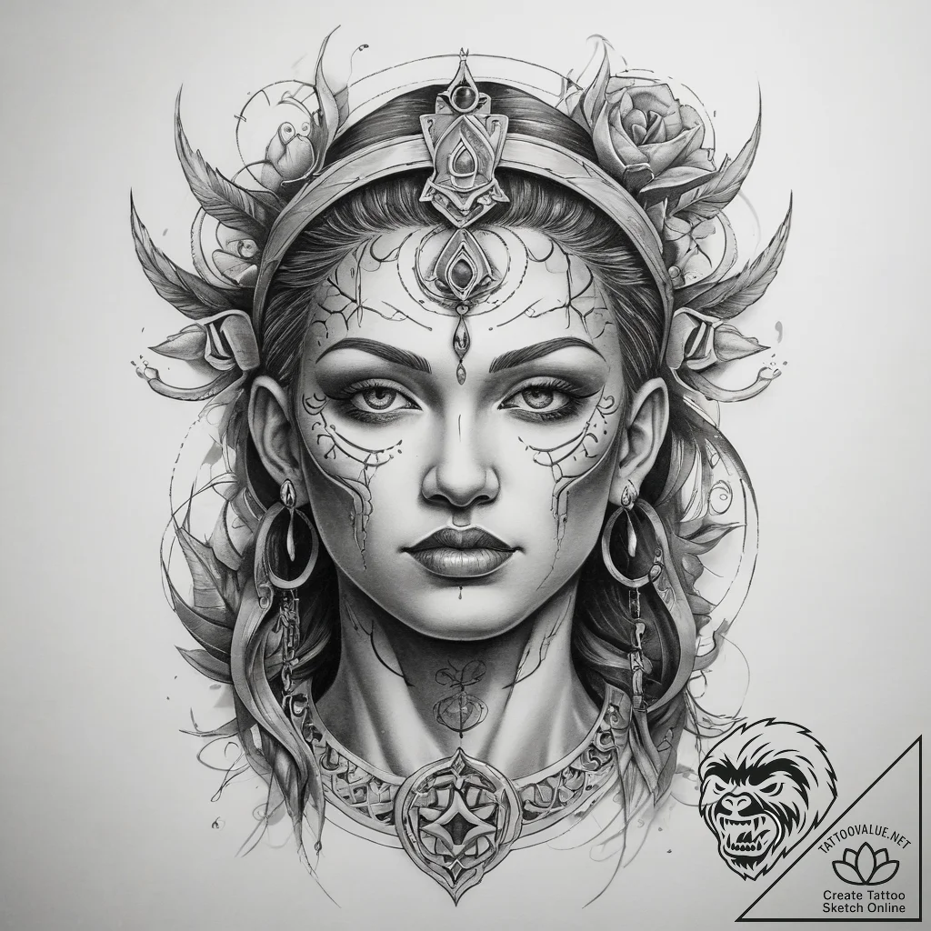 Tattoo sketch spiritual character - tattoo sketch (№1758517017_0, 22.09.2025 04:56) — tattoovalue.net