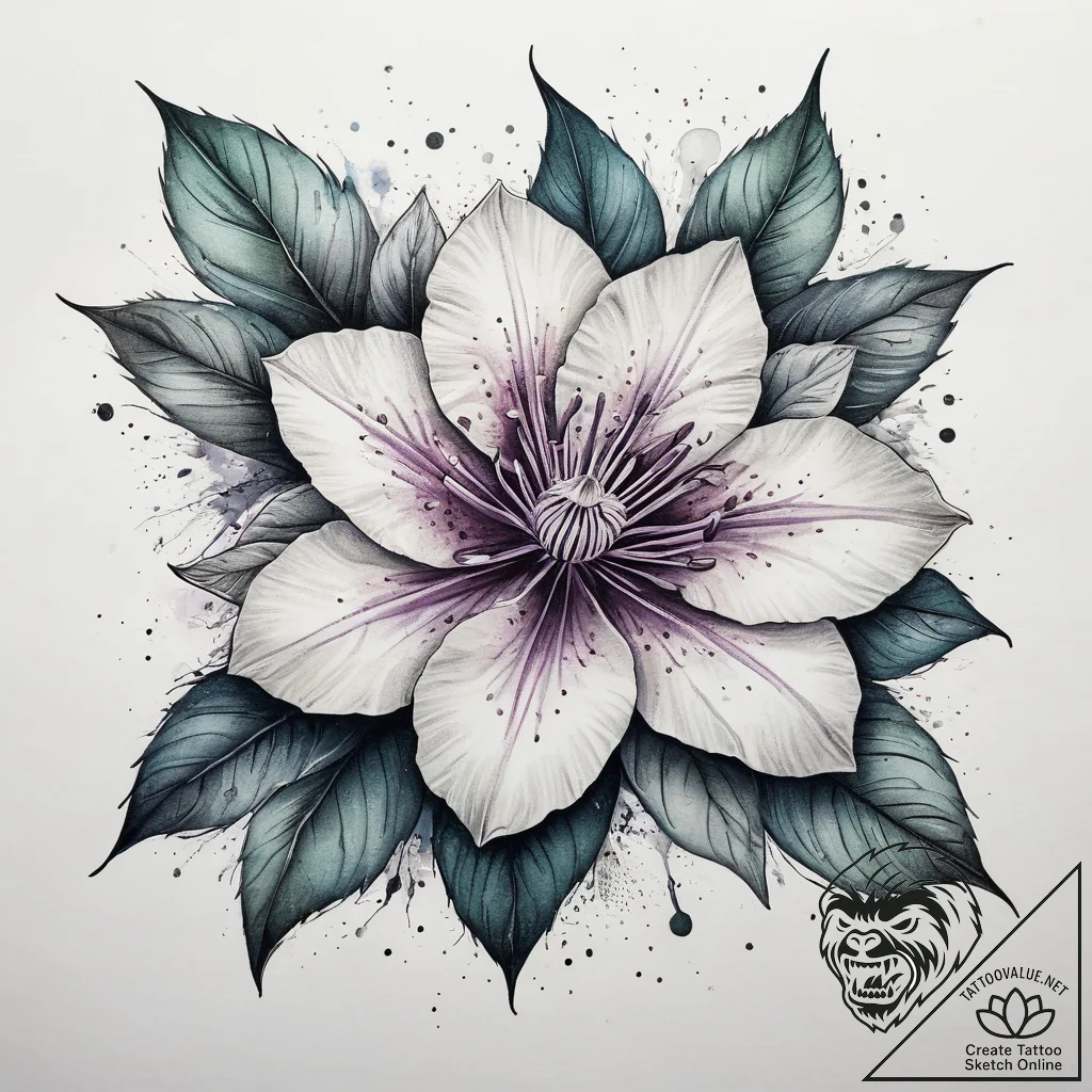 Tattoo sketch clematis, tattoo line art, mute... - tattoo sketch (№1758518210_0, 22.09.2025 05:16) — tattoovalue.net