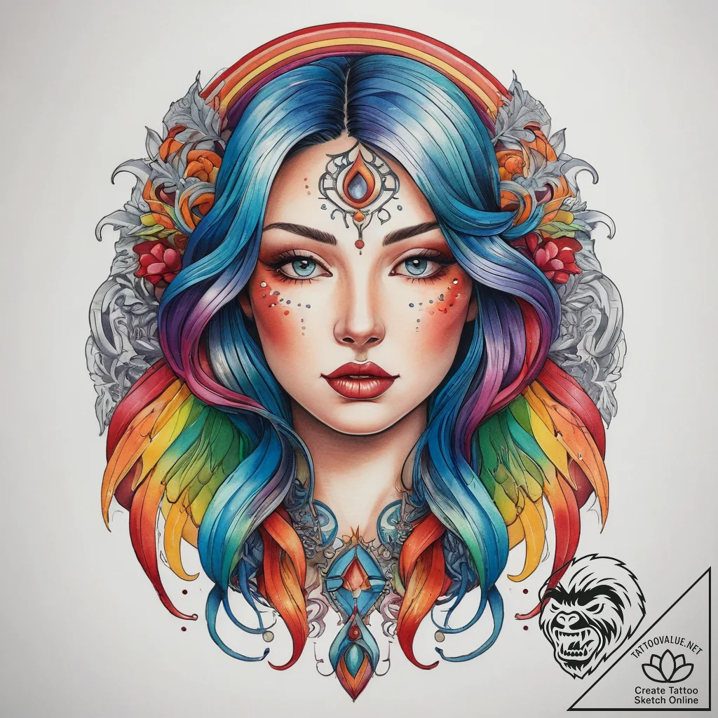 Tattoo sketch rainbow, concept art for tattoo... - tattoo sketch (№1758519765_0, 22.09.2025 05:42) — tattoovalue.net