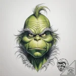 Tattoo sketch the grinch with a feather – tattoo sketch (№1758519959_0, 22.09.2025 05:45) — tattoovalue.net