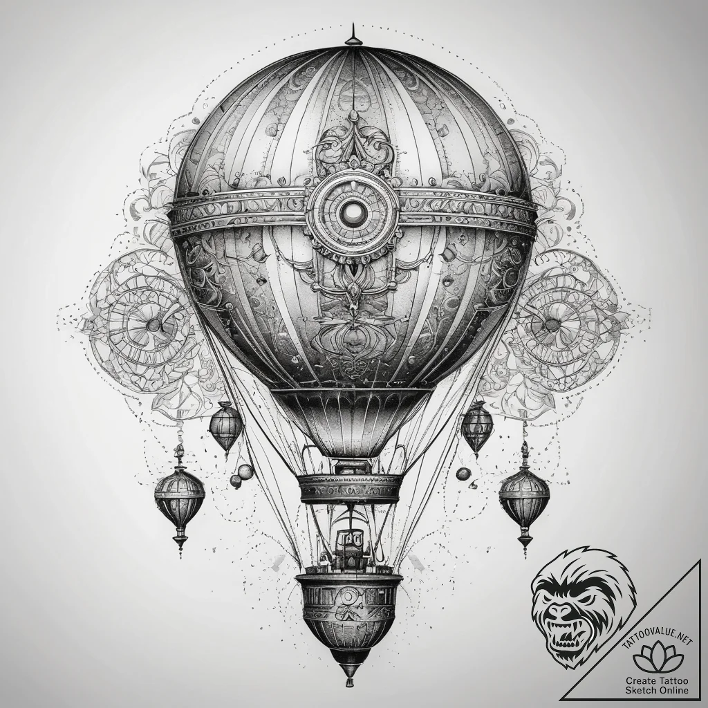 Tattoo sketch steampunk hot air balloon, tatt... - tattoo sketch (№1758520930_0, 22.09.2025 06:02) — tattoovalue.net