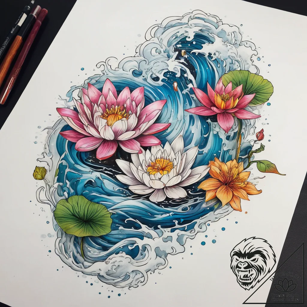 Tattoo sketch water lily flower, concept art... - tattoo sketch (№1758521125_0, 22.09.2025 06:05) — tattoovalue.net