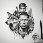 Tattoo sketch soldier with a wolf – tattoo sketch (№1758522486_0, 22.09.2025 06:28) — tattoovalue.net