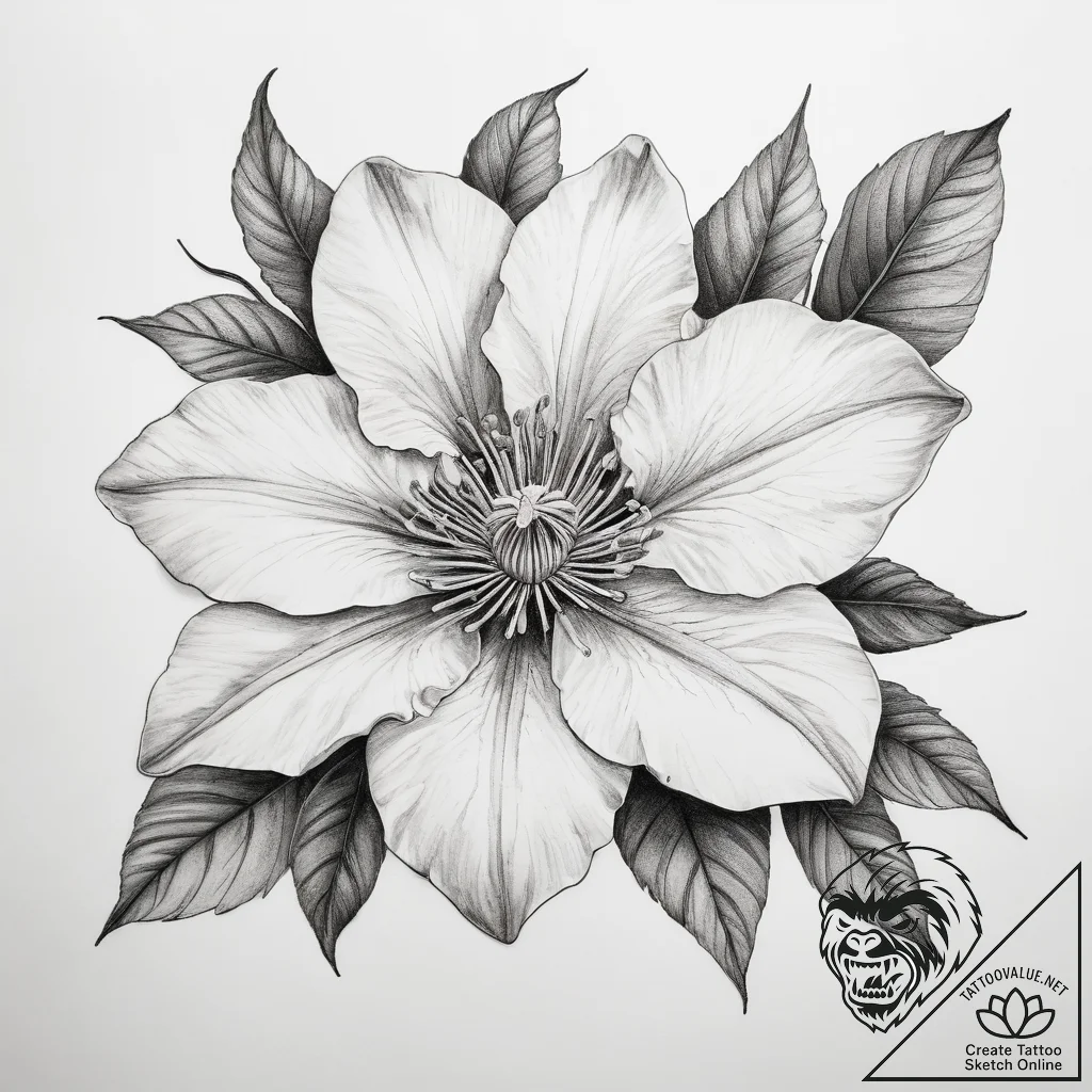 Tattoo sketch clematis flower - tattoo sketch (№1758523457_0, 22.09.2025 06:44) — tattoovalue.net