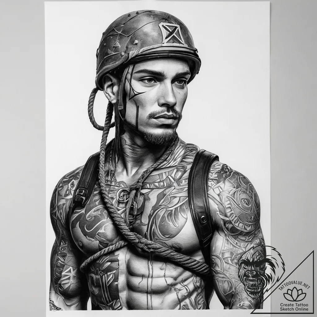 Tattoo sketch soldier with a rope, artistic t... - tattoo sketch (№1758524234_0, 22.09.2025 06:57) — tattoovalue.net