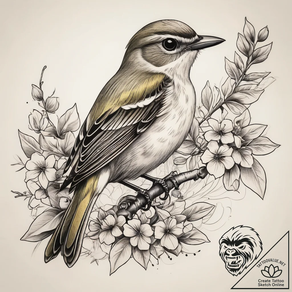 Tattoo sketch white-eyed vireo, tattoo flash... - tattoo sketch (№1758525010_0, 22.09.2025 07:10) — tattoovalue.net