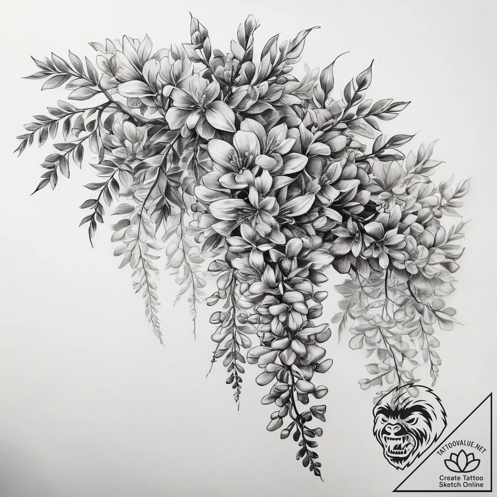 Tattoo sketch wisteria flowers, tattoo flash... - tattoo sketch (№1758526951_0, 22.09.2025 07:42) — tattoovalue.net