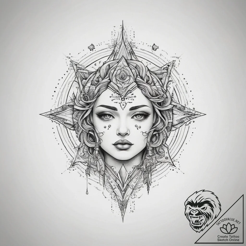 Tattoo sketch cosmic being, concept art for t... - tattoo sketch (№1758527535_0, 22.09.2025 07:52) — tattoovalue.net