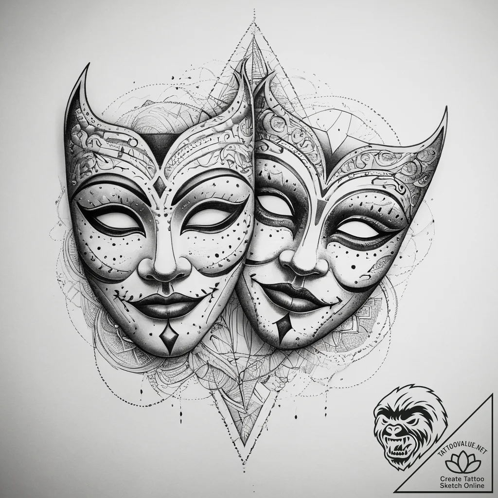 Tattoo sketch acting comedy and tragedy masks... - tattoo sketch (№1758527929_0, 22.09.2025 07:58) — tattoovalue.net