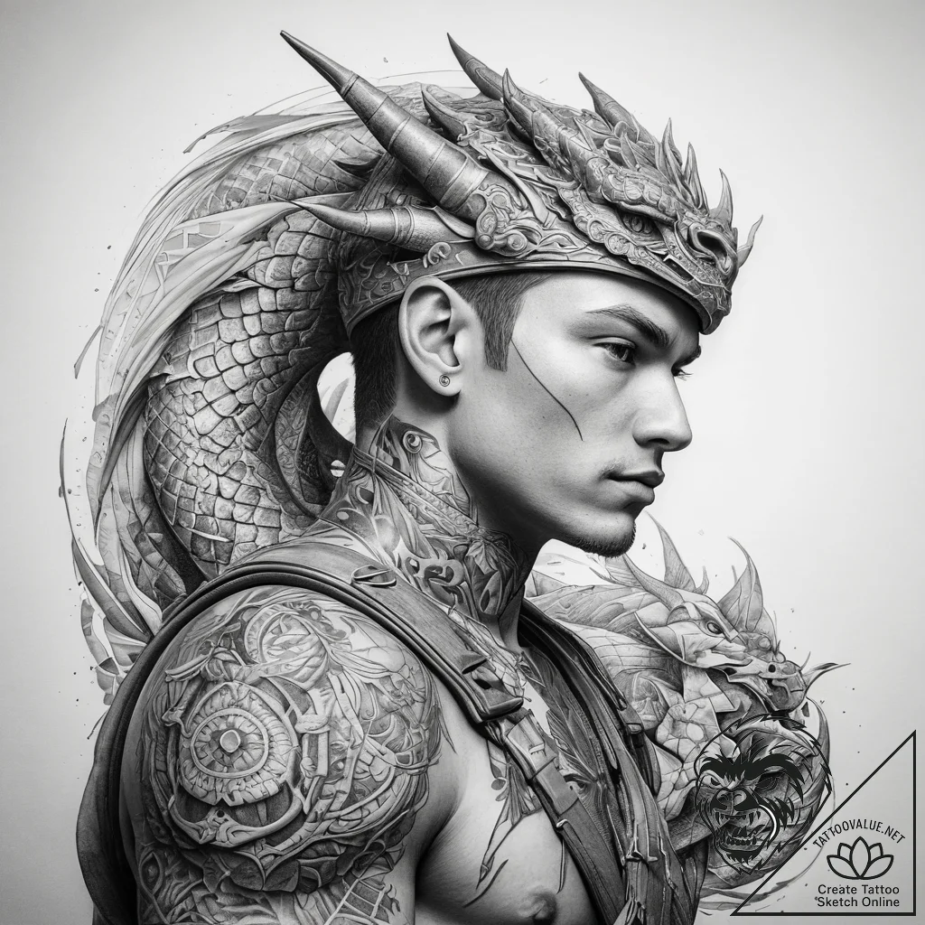 Tattoo sketch soldier with a dragon, tattoo l... - tattoo sketch (№1758528321_0, 22.09.2025 08:05) — tattoovalue.net