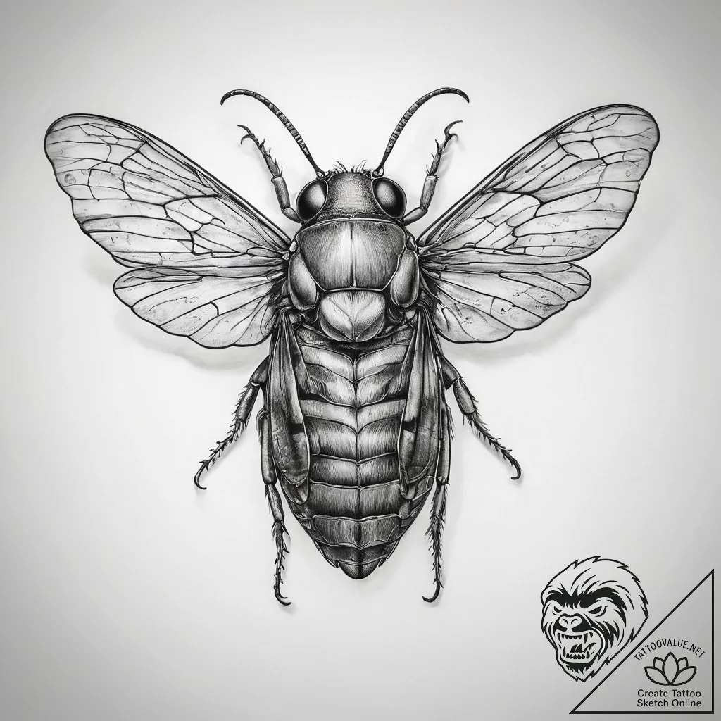 Tattoo sketch periodical cicada - tattoo sketch (№1758529100_0, 22.09.2025 08:18) — tattoovalue.net