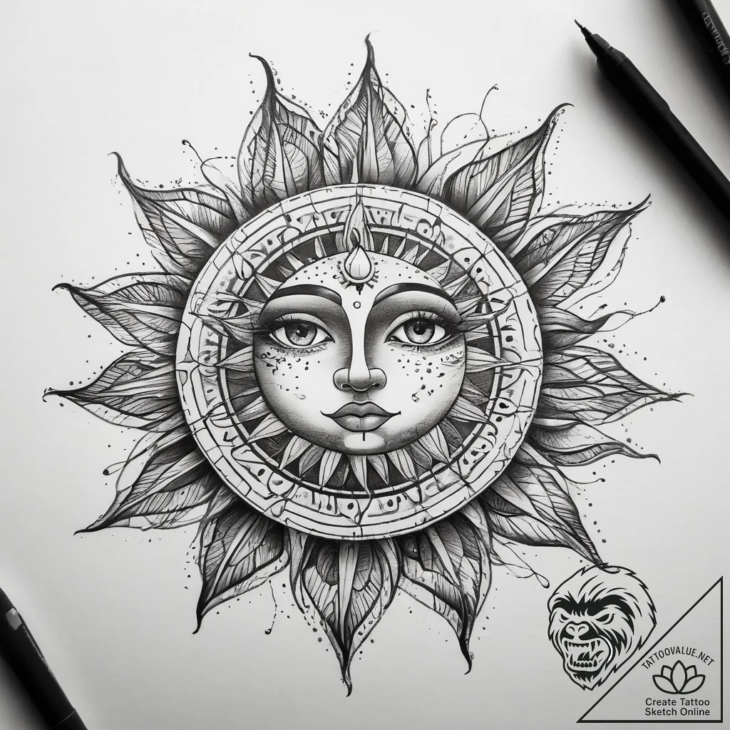 Tattoo sketch sun tattoo, tattoo sketch desig... - tattoo sketch (№1758531633_0, 22.09.2025 09:00) — tattoovalue.net