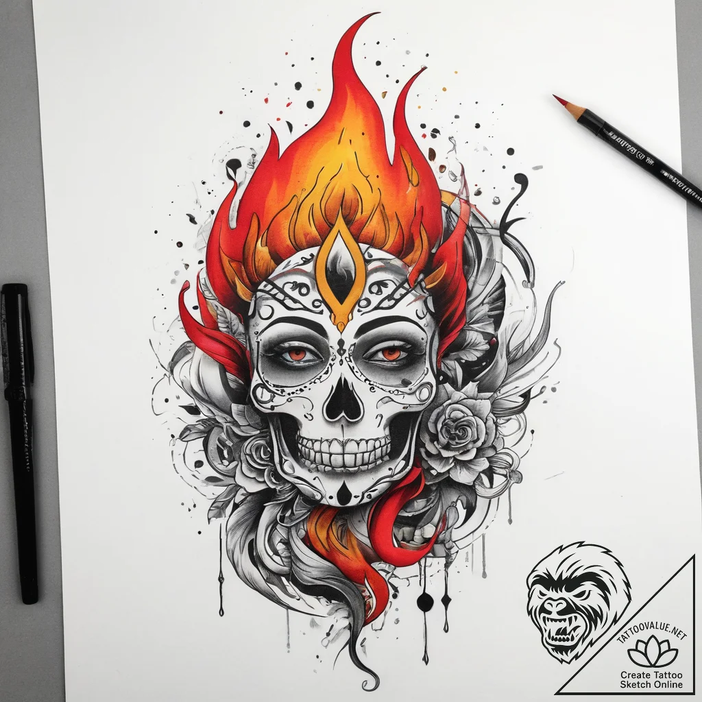 Tattoo sketch fire, tattoo flash sheet design... - tattoo sketch (№1758532807_0, 22.09.2025 09:20) — tattoovalue.net