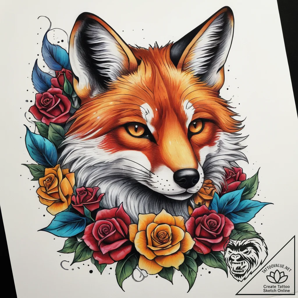 Tattoo sketch fox tattoo, tattoo flash sheet... - tattoo sketch (№1758533592_0, 22.09.2025 09:33) — tattoovalue.net