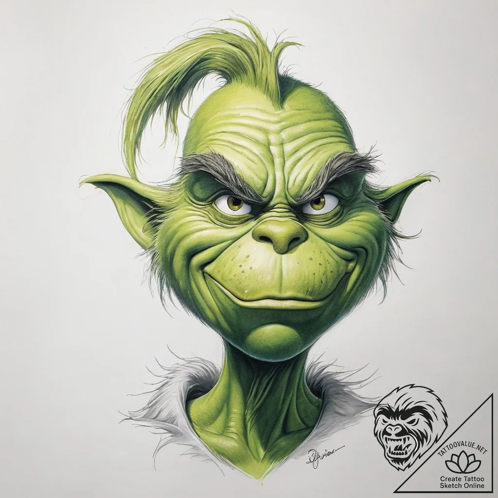 Tattoo sketch the grinch with a tail - tattoo sketch (№1758533786_0, 22.09.2025 09:36) — tattoovalue.net