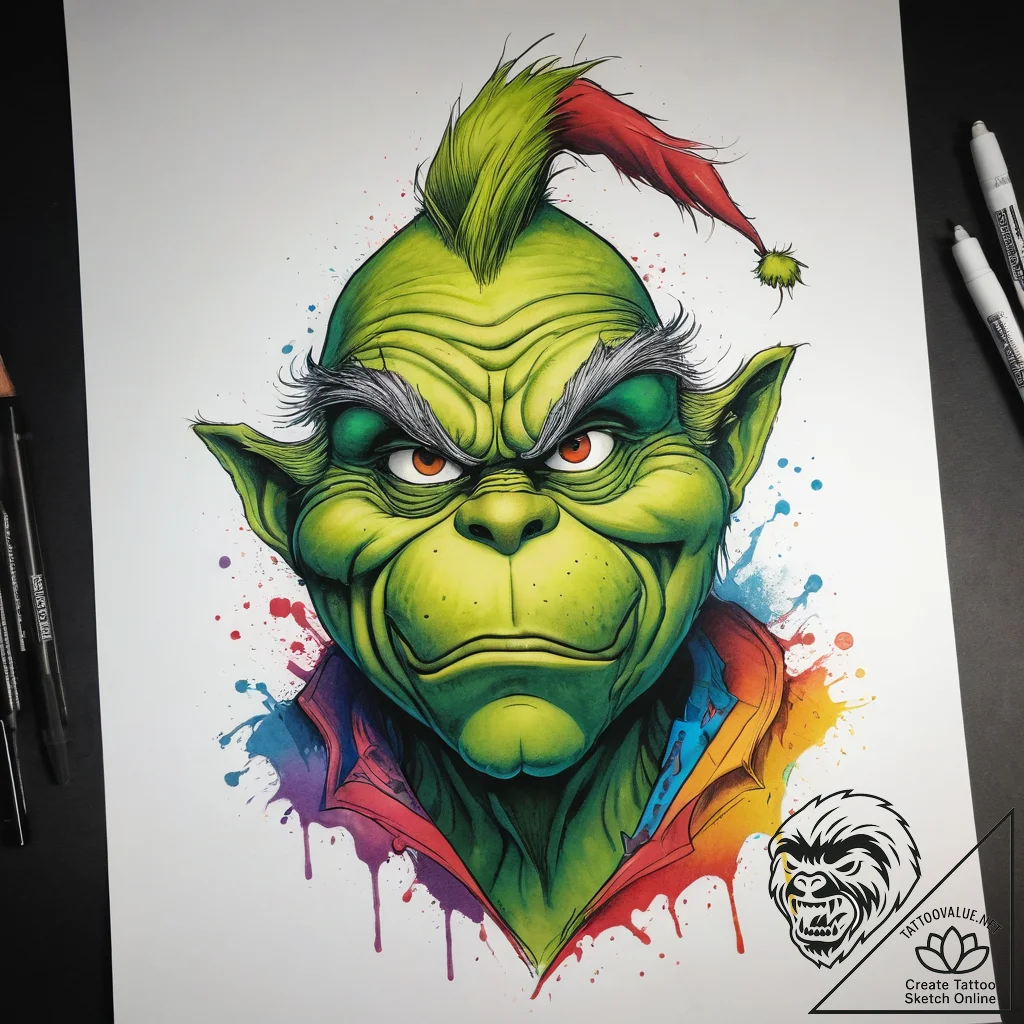 Tattoo sketch the grinch with a hand, tattoo... - tattoo sketch (№1758534571_0, 22.09.2025 09:49) — tattoovalue.net