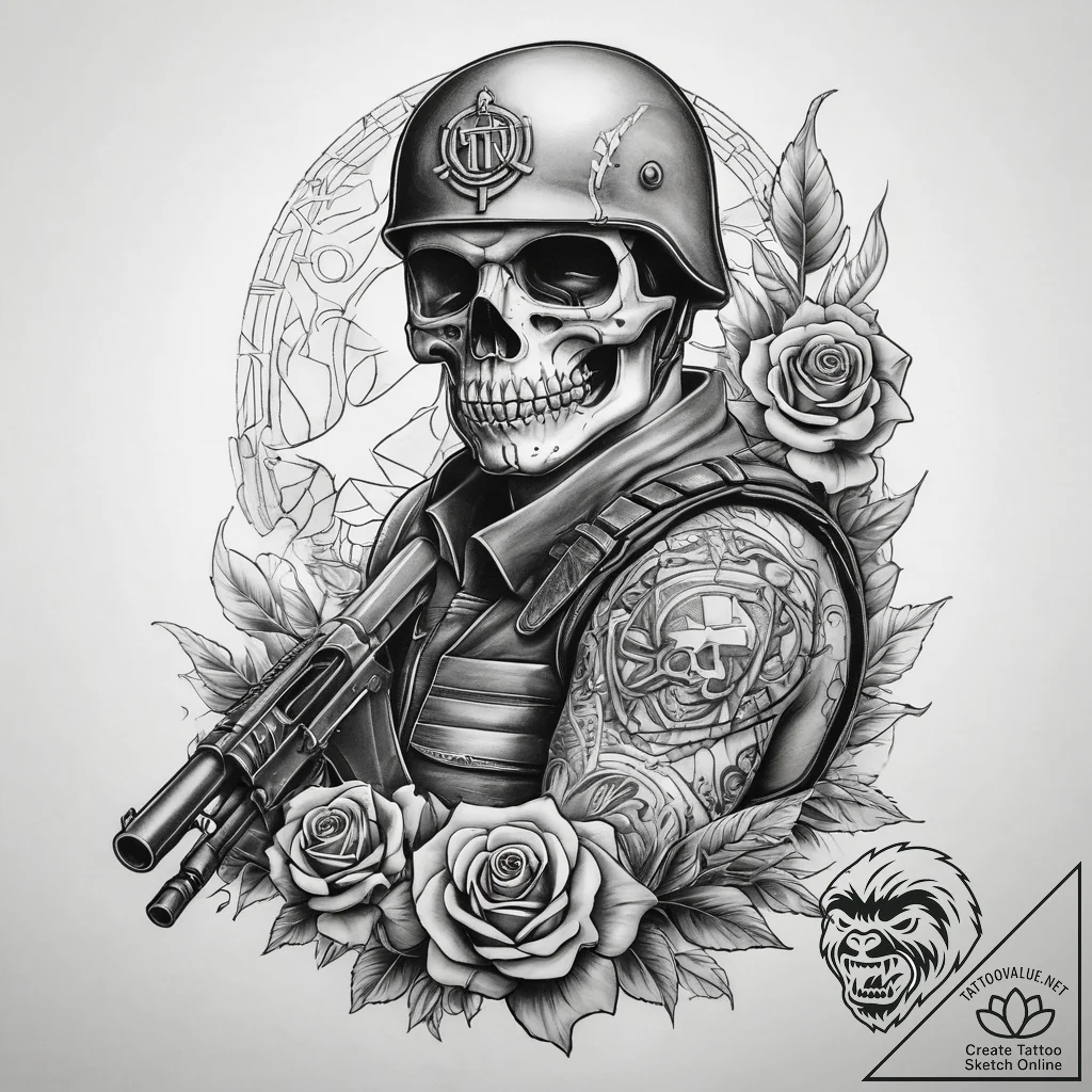 Tattoo sketch soldier with a gun, tattoo draw... - tattoo sketch (№1758538032_0, 22.09.2025 10:47) — tattoovalue.net