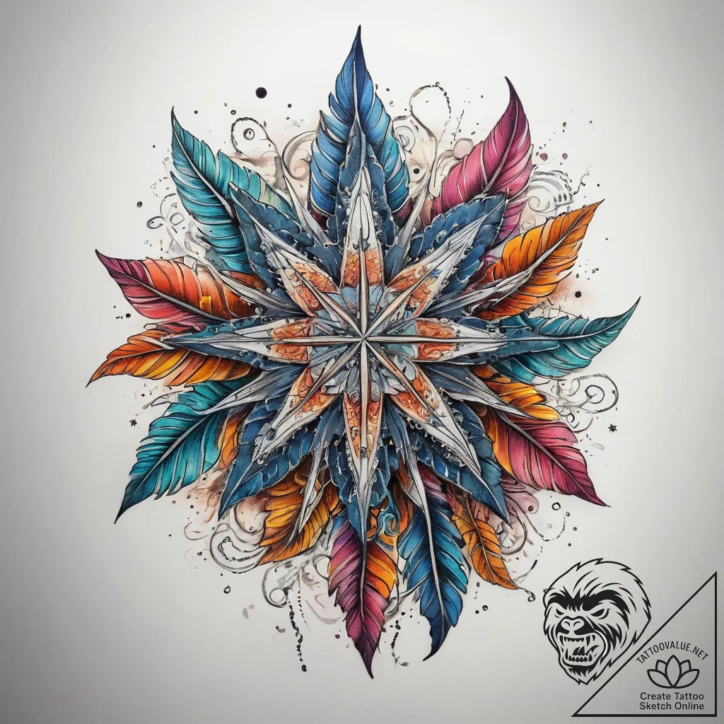 Tattoo sketch feather star, tattoo line art,... - tattoo sketch (№1758538425_0, 22.09.2025 10:53) — tattoovalue.net