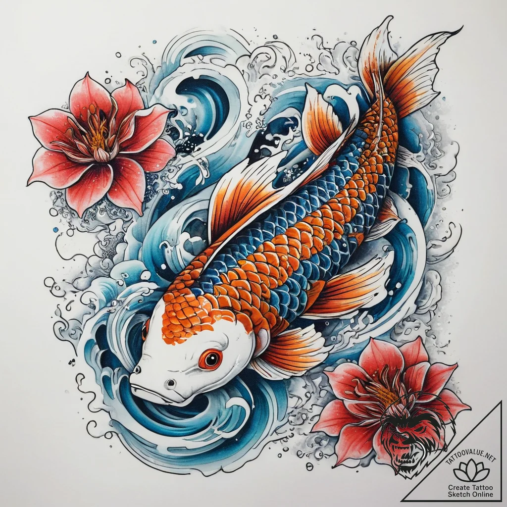 Tattoo sketch japanese koi fish, ink illustra... - tattoo sketch (№1758539600_0, 22.09.2025 11:13) — tattoovalue.net