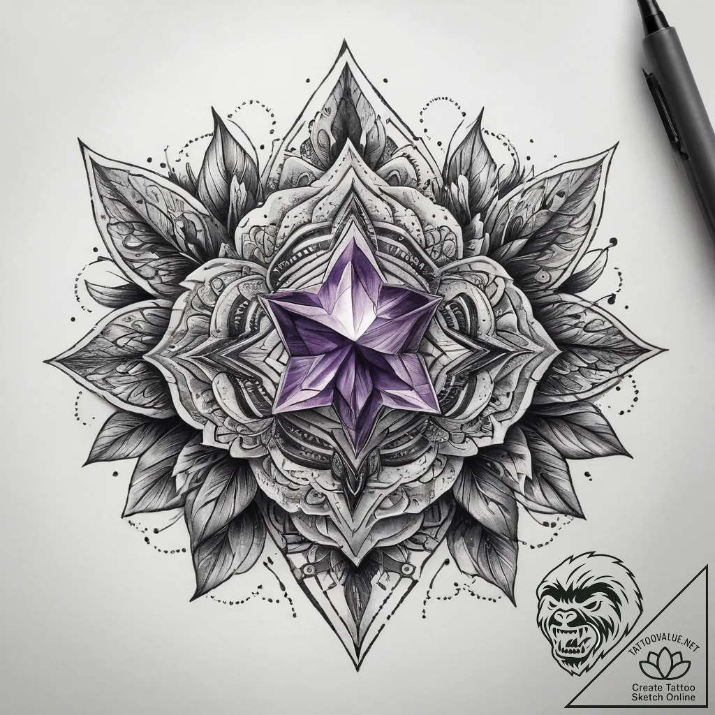 Tattoo sketch amethyst, ink illustration for... - tattoo sketch (№1758540767_0, 22.09.2025 11:32) — tattoovalue.net
