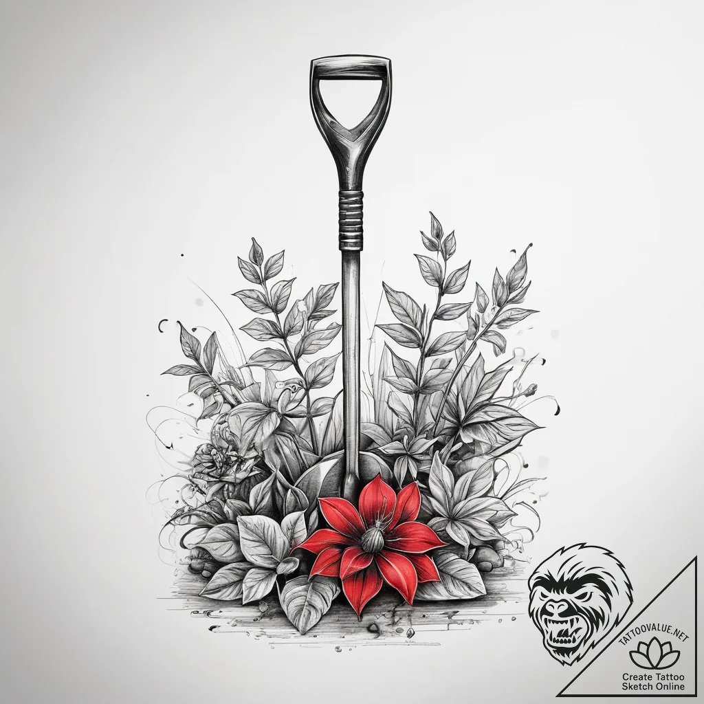 Tattoo sketch gardening a spade and a plant,... - tattoo sketch (№1758541351_0, 22.09.2025 11:42) — tattoovalue.net
