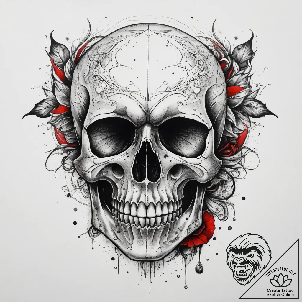Tattoo sketch узор в виде черепа с водой, tat... - tattoo sketch (№1758542327_0, 22.09.2025 11:58) — tattoovalue.net