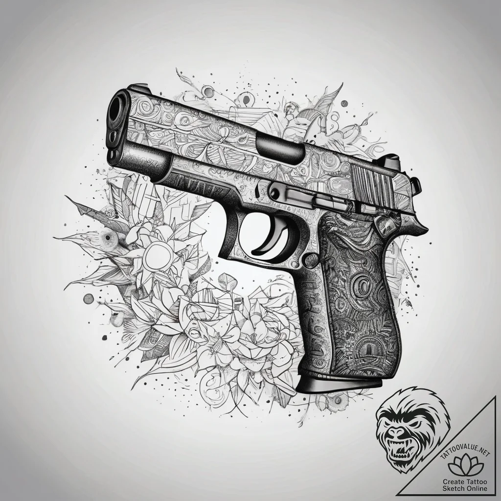 Tattoo sketch узор в виде пистолета, ink illu... - tattoo sketch (№1758543107_0, 22.09.2025 12:11) — tattoovalue.net