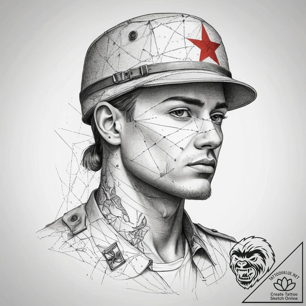 Tattoo sketch soldier with a thread, tattoo l... - tattoo sketch (№1758543497_0, 22.09.2025 12:18) — tattoovalue.net