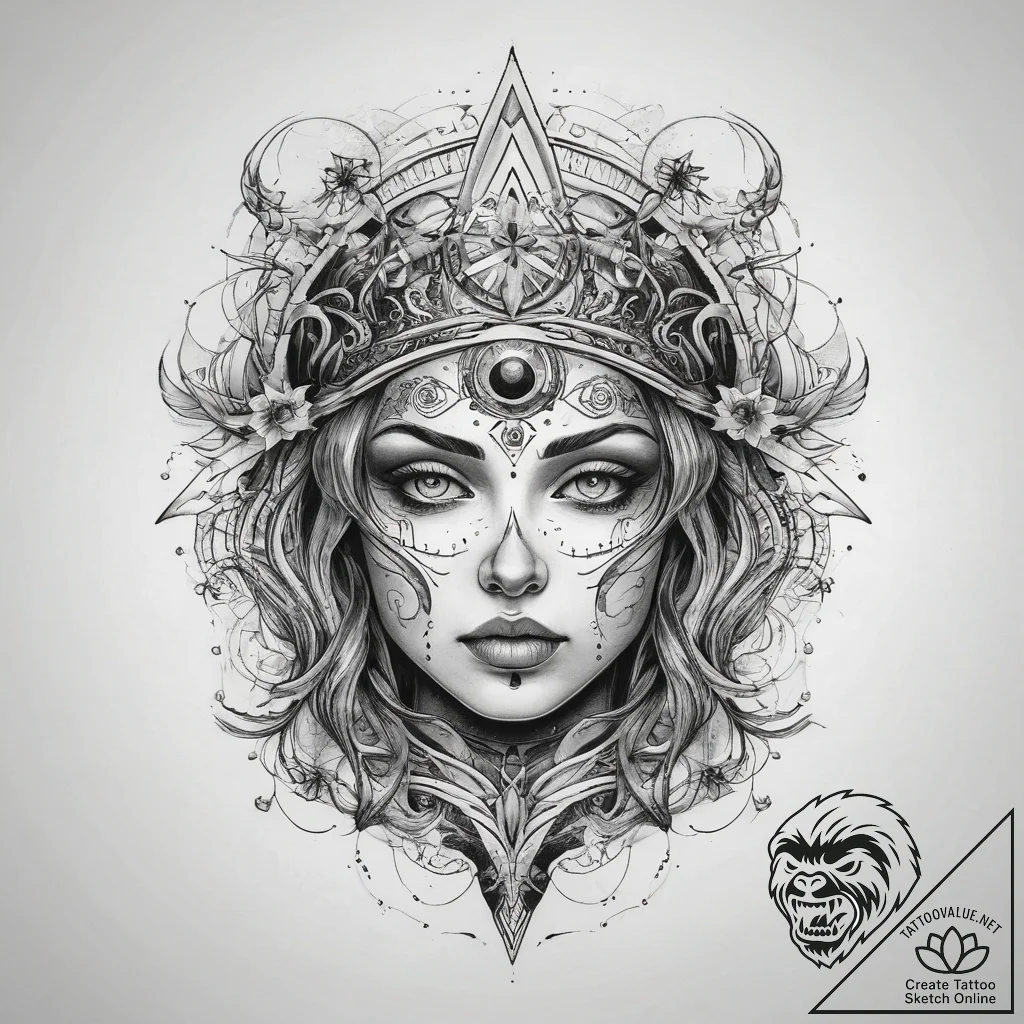 Tattoo sketch cosmic life, tattoo drawing out... - tattoo sketch (№1758545253_0, 22.09.2025 12:47) — tattoovalue.net