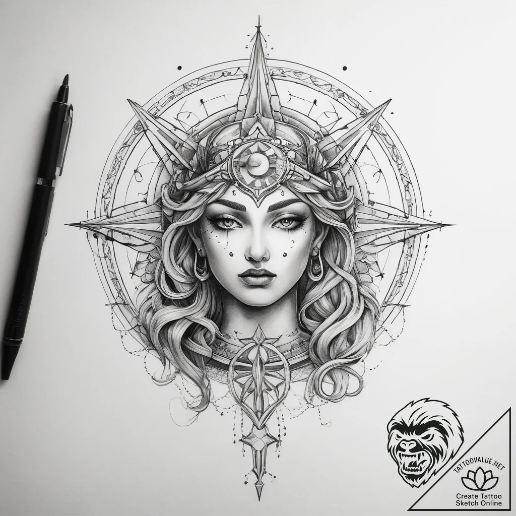 Tattoo sketch celestial tattoo - tattoo sketch (№1758548476_0, 22.09.2025 13:41) — tattoovalue.net