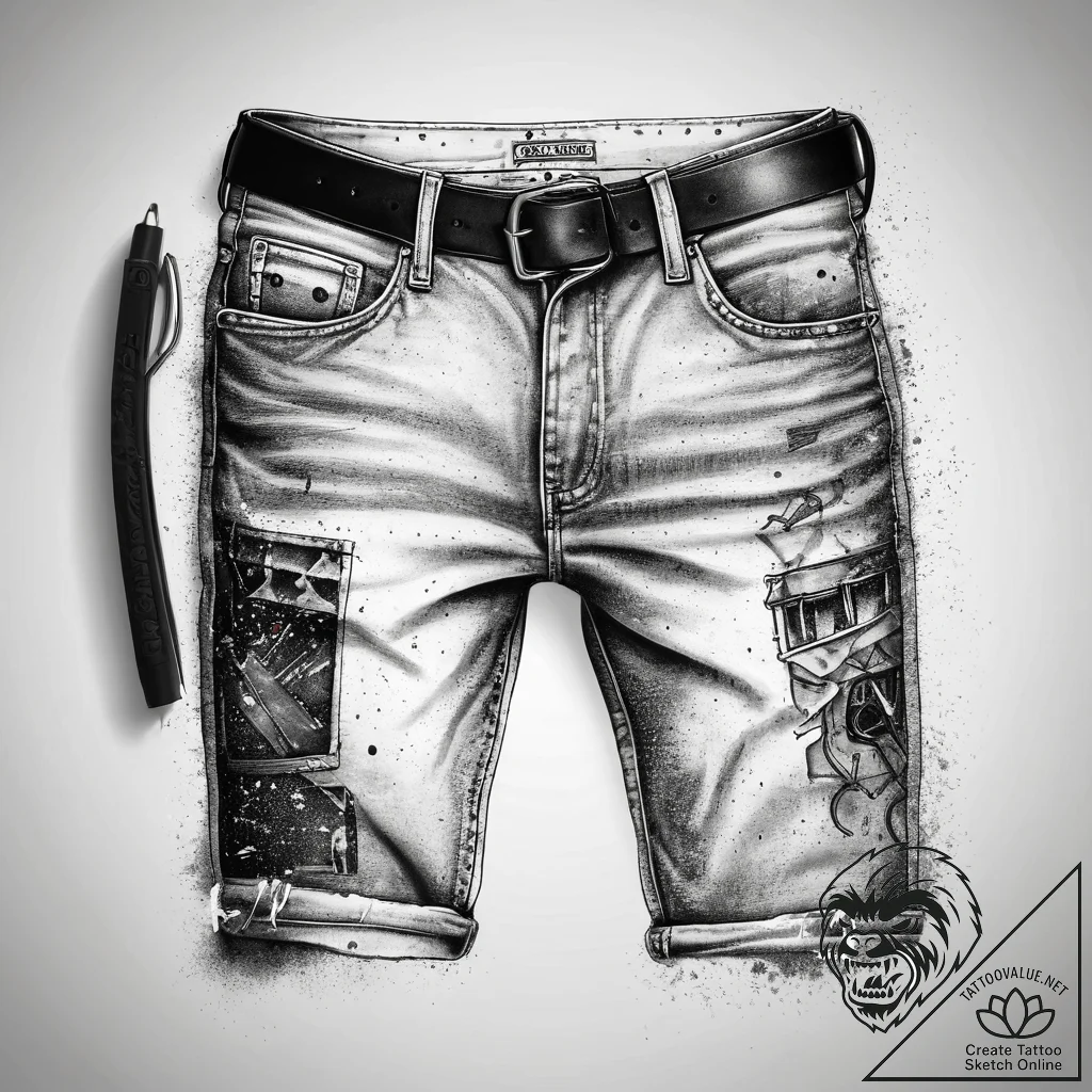 Tattoo sketch jeans with a belt, concept art... - tattoo sketch (№1758548864_0, 22.09.2025 13:47) — tattoovalue.net