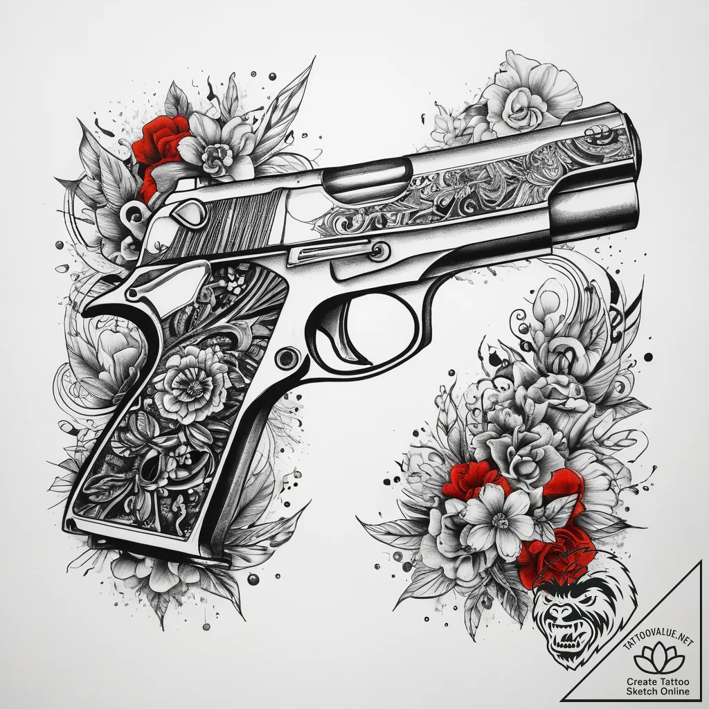 Tattoo sketch pistol tattoo, tattoo flash she... - tattoo sketch (№1758549951_0, 22.09.2025 14:05) — tattoovalue.net