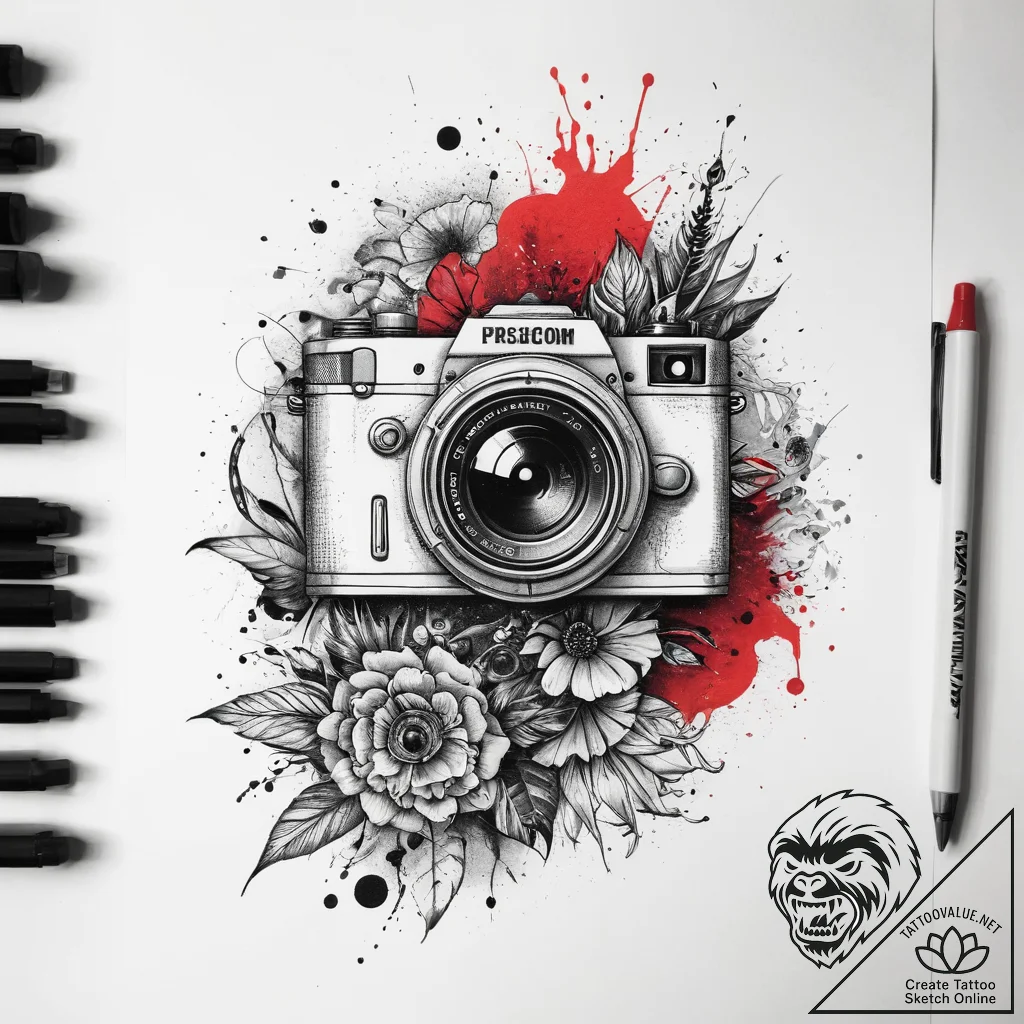 Tattoo sketch camera with a lens, tattoo sket... - tattoo sketch (№1758552332_0, 22.09.2025 14:45) — tattoovalue.net