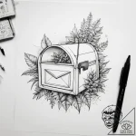 Tattoo sketch mailbox with a plant – tattoo sketch (№1758552726_0, 22.09.2025 14:52) — tattoovalue.net