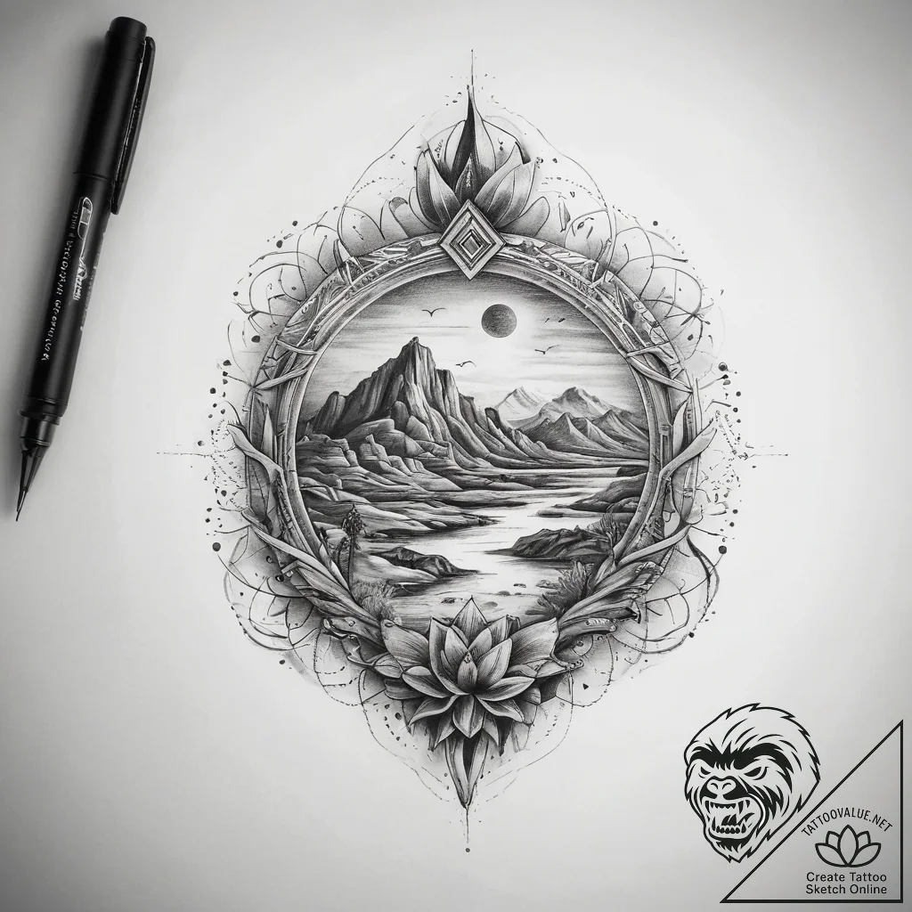 Tattoo sketch desert, artistic tattoo sketch,... - tattoo sketch (№1758553970_0, 22.09.2025 15:12) — tattoovalue.net