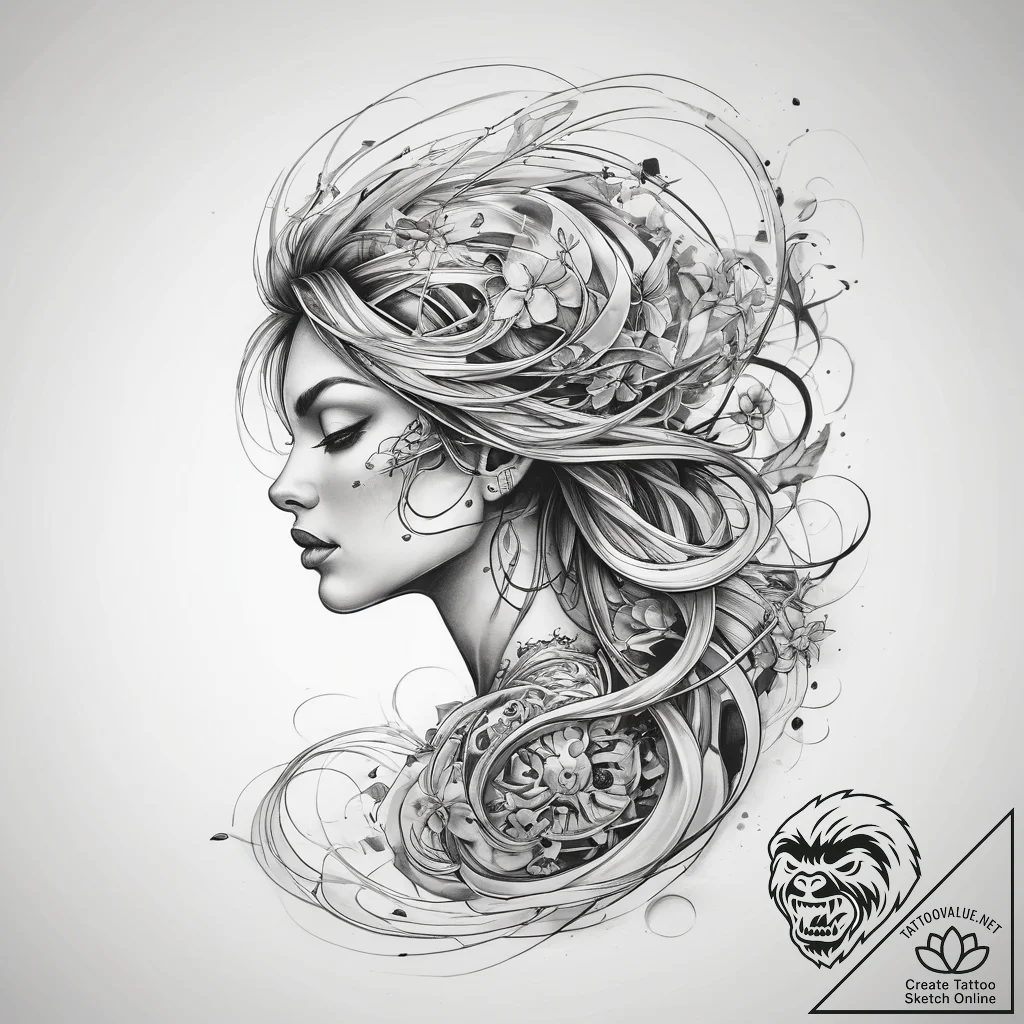 Tattoo sketch flowing lines of magic - tattoo sketch (№1758554553_0, 22.09.2025 15:22) — tattoovalue.net