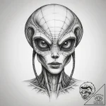 Tattoo sketch alien – tattoo sketch (№1758555528_0, 22.09.2025 15:38) — tattoovalue.net