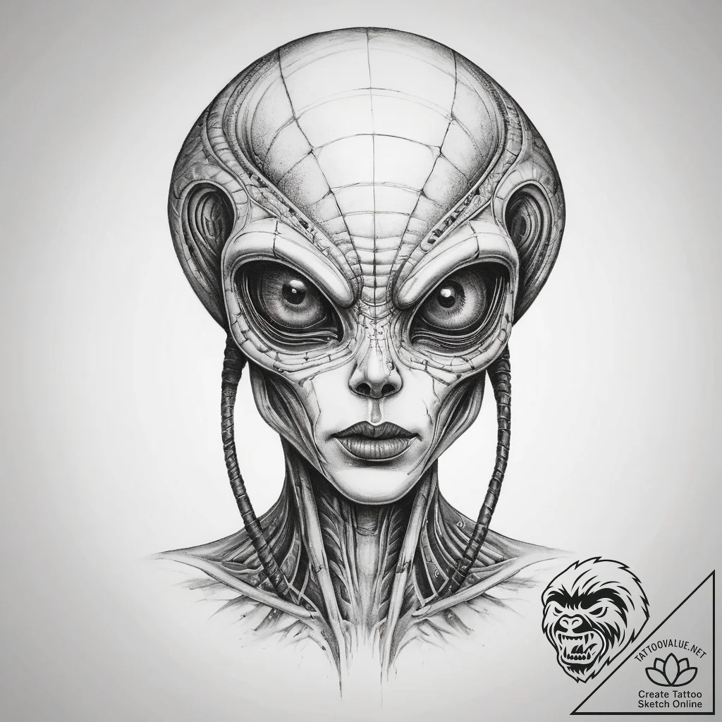 Tattoo sketch alien - tattoo sketch (№1758555528_0, 22.09.2025 15:38) — tattoovalue.net