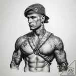 Tattoo sketch soldier with a chain – tattoo sketch (№1758557833_0, 22.09.2025 16:17) — tattoovalue.net