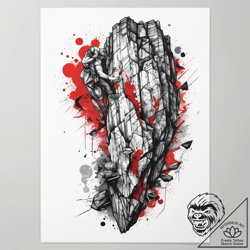 Tattoo sketch rock climbing a rock face, tatt... - tattoo sketch (№1758558030_0, 22.09.2025 16:20) — tattoovalue.net