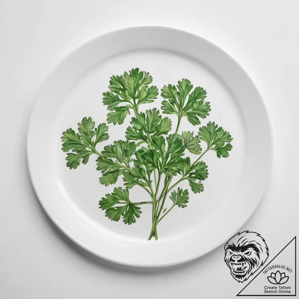 Tattoo sketch parsley with a plate - tattoo sketch (№1758559791_0, 22.09.2025 16:49) — tattoovalue.net