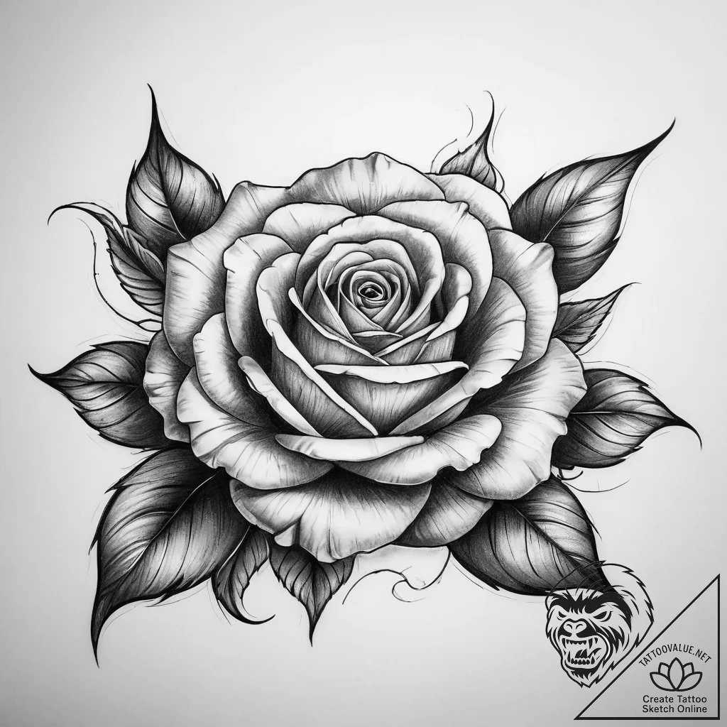 Tattoo sketch new school роза - tattoo sketch (№1758561554_0, 22.09.2025 17:19) — tattoovalue.net