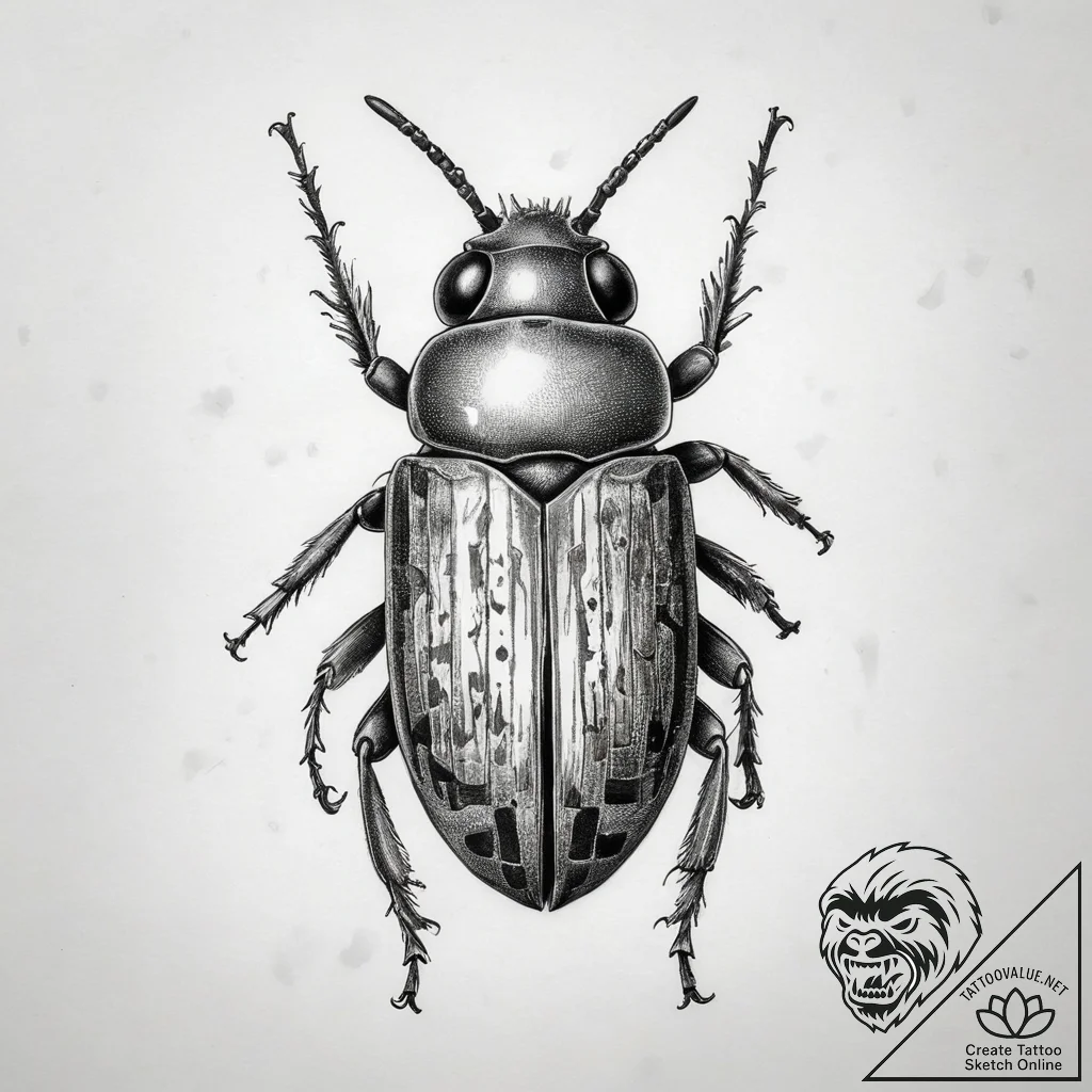 Tattoo sketch checkered beetle, ink illustrat... - tattoo sketch (№1758563521_0, 22.09.2025 17:52) — tattoovalue.net