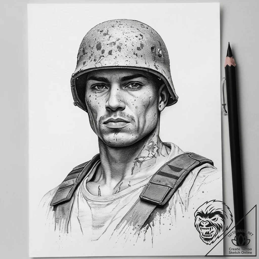 Tattoo sketch soldier with a paper, artistic... - tattoo sketch (№1758564353_0, 22.09.2025 18:05) — tattoovalue.net