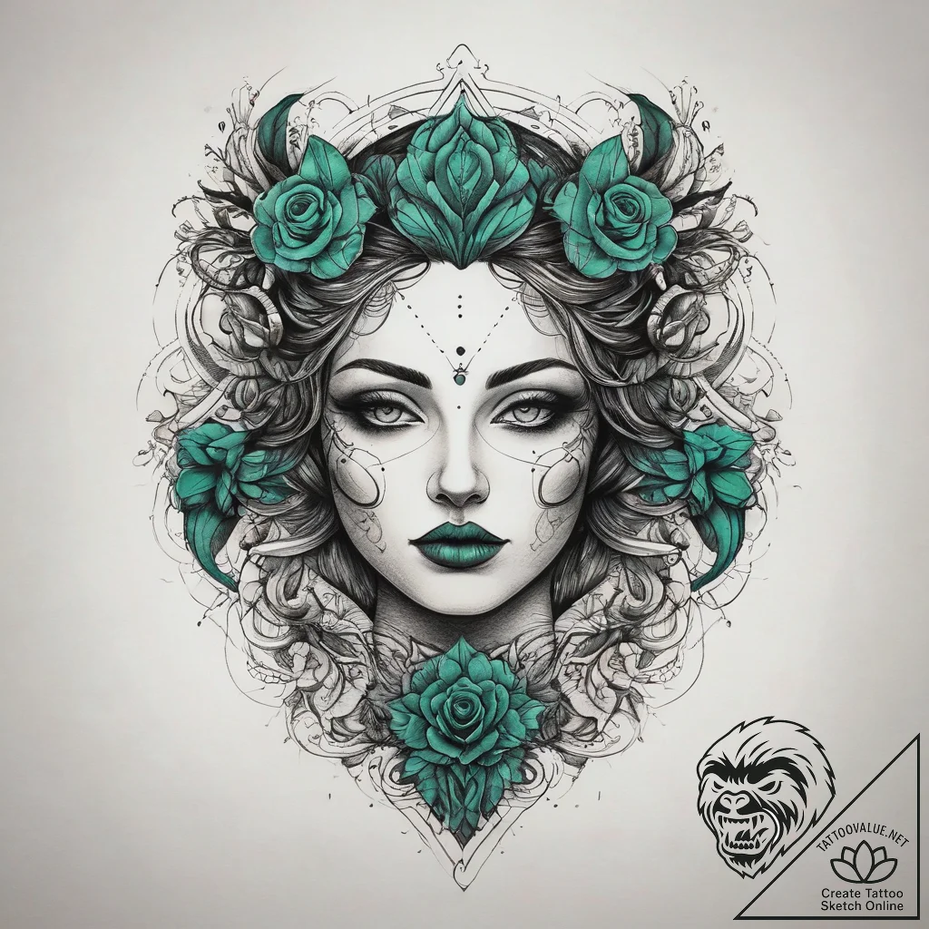 Tattoo sketch green, tattoo line art, blackwo... - tattoo sketch (№1758564549_0, 22.09.2025 18:09) — tattoovalue.net