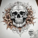 Tattoo sketch узор в виде черепа с цветами, t… – tattoo sketch (№1758566107_0, 22.09.2025 18:35) — tattoovalue.net