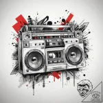 Tattoo sketch 1980s cassette tape with a boom… – tattoo sketch (№1758566887_0, 22.09.2025 18:48) — tattoovalue.net
