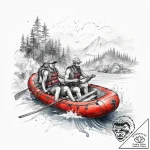 Tattoo sketch rafting a raft on a river, ink… – tattoo sketch (№1758567083_0, 22.09.2025 18:51) — tattoovalue.net